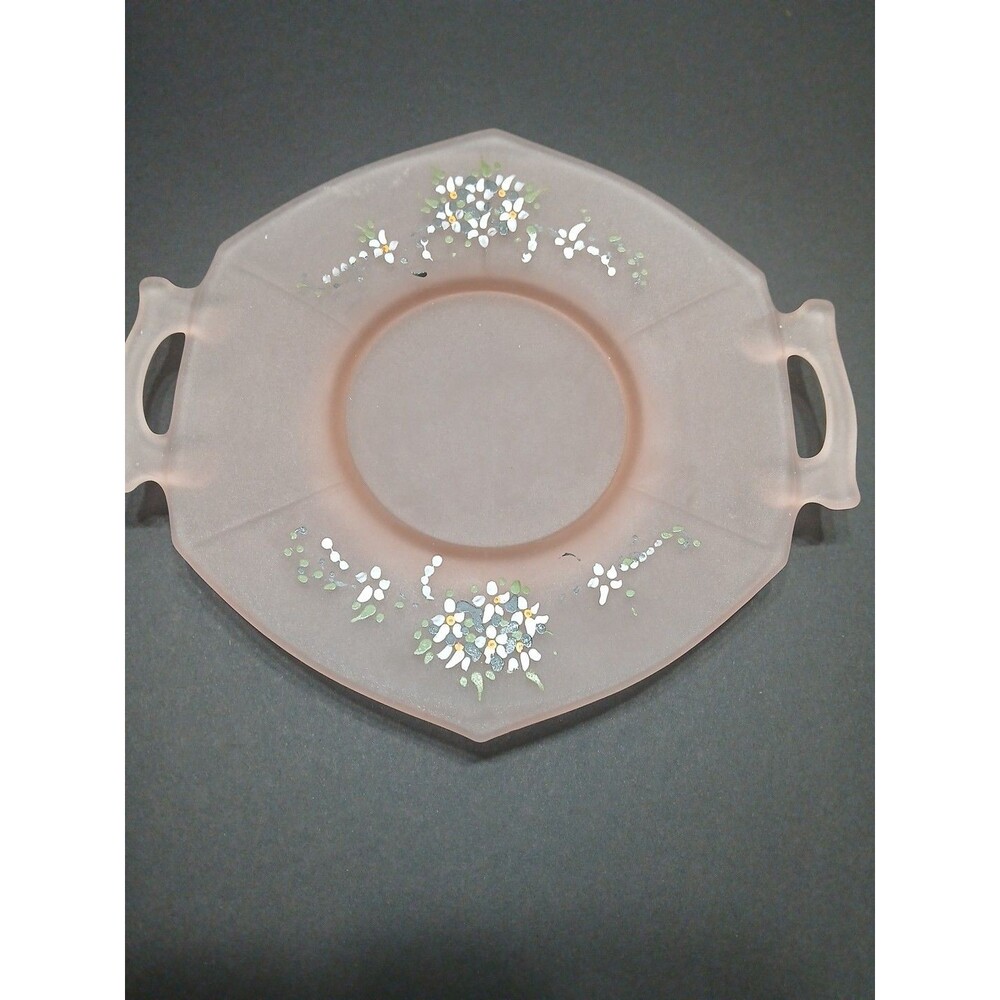 Frosted Pink Octagon Hand Painted Flowers 70s Dainty Cottage Tea Party Girly